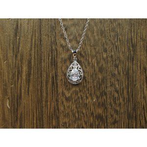 18 Inch Sterling Silver Brilliant Single Pear CZ Stone Necklace